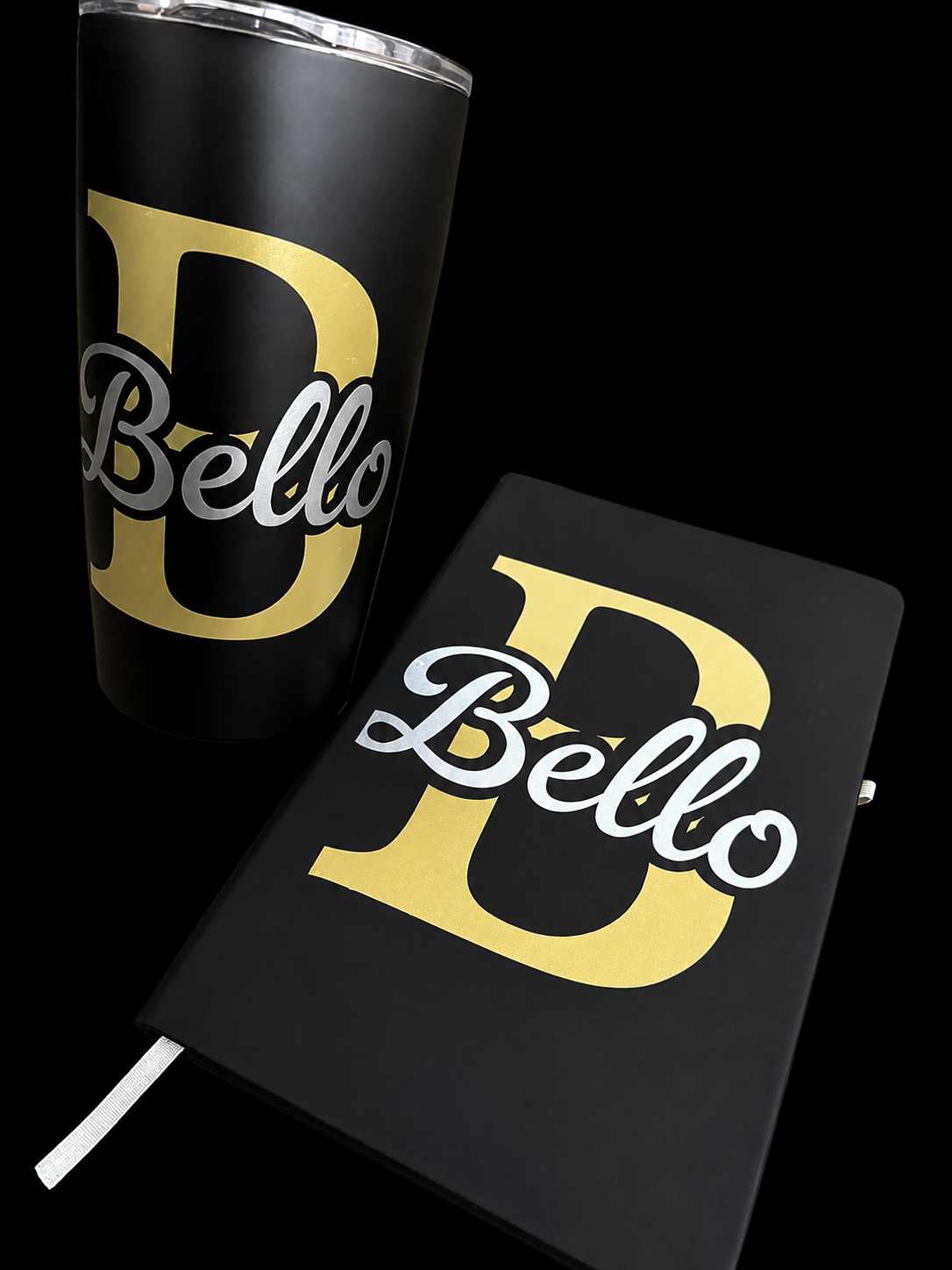 Personalised Matching Notebook & Tumbler Gift Set - Black